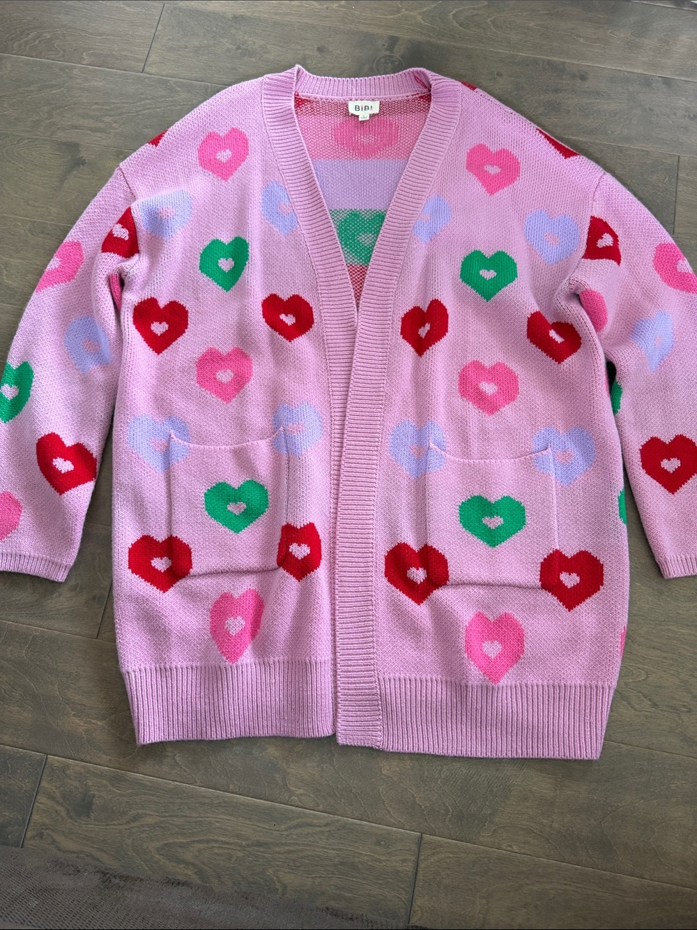 BiBi Pink Heart-Print Open Cardigan